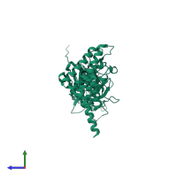 PDB entry 5jhe coloured by chain, side view.