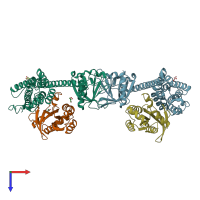 PDB entry 5jhg coloured by chain, top view.