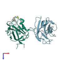 PDB entry 5jhk coloured by chain, top view.