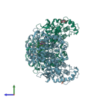 PDB entry 5jhx coloured by chain, side view.