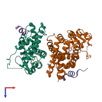 PDB entry 5ji0 coloured by chain, top view.