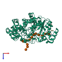 PDB entry 5jiw coloured by chain, top view.