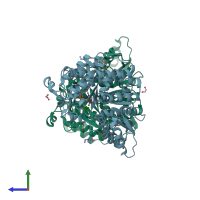 PDB entry 5jmp coloured by chain, side view.