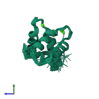 PDB entry 5joj coloured by chain, ensemble of 30 models, side view.