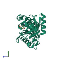 PDB entry 5jpc coloured by chain, side view.