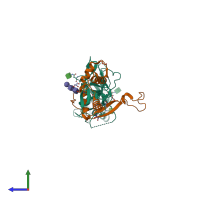 PDB entry 5jqb coloured by chain, side view.