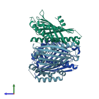 PDB entry 5jqm coloured by chain, side view.