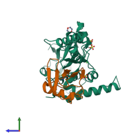 PDB entry 5jqs coloured by chain, side view.