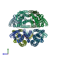 PDB entry 5jre coloured by chain, side view.