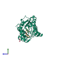 PDB entry 5jsf coloured by chain, side view.