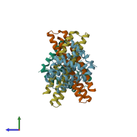 PDB entry 5jsn coloured by chain, side view.