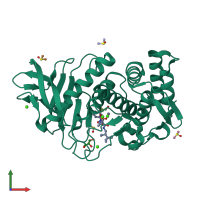PDB entry 5jt9 coloured by chain, front view.