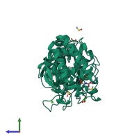 PDB entry 5jt9 coloured by chain, side view.