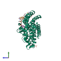 PDB entry 5jv0 coloured by chain, side view.