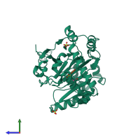 PDB entry 5jwk coloured by chain, side view.