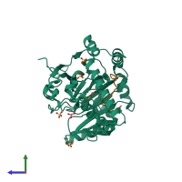 PDB entry 5jwp coloured by chain, side view.