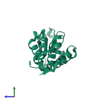 PDB entry 5jwu coloured by chain, side view.