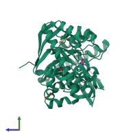 PDB entry 5jxq coloured by chain, side view.