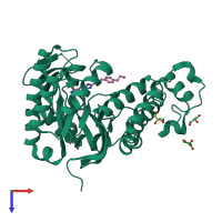 PDB entry 5jxq coloured by chain, top view.