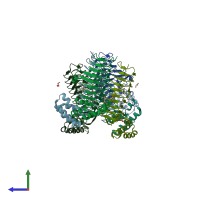 PDB entry 5jxx coloured by chain, side view.