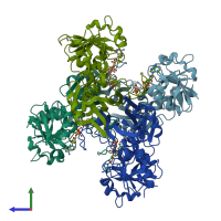 PDB entry 5jya coloured by chain, side view.