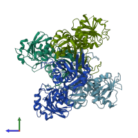 PDB entry 5jyf coloured by chain, side view.