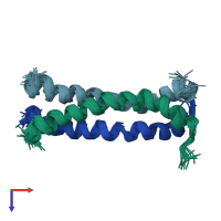 PDB entry 5jyn coloured by chain, ensemble of 15 models, top view.