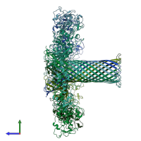 PDB entry 5jzt coloured by chain, side view.