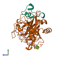 PDB entry 5jzy coloured by chain, side view.