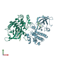 PDB entry 5k0k coloured by chain, front view.