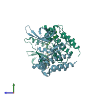 PDB entry 5k0k coloured by chain, side view.