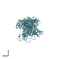 PDB entry 5k16 coloured by chain, side view.