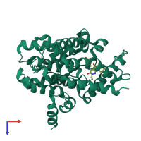 Monomeric assembly 3 of PDB entry 5k1i coloured by chemically distinct molecules, top view.