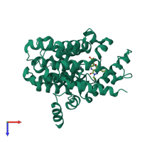 Monomeric assembly 4 of PDB entry 5k1i coloured by chemically distinct molecules, top view.
