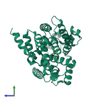 Monomeric assembly 6 of PDB entry 5k1i coloured by chemically distinct molecules, side view.