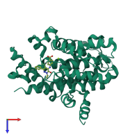 Monomeric assembly 6 of PDB entry 5k1i coloured by chemically distinct molecules, top view.