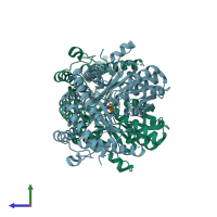 PDB entry 5k1r coloured by chain, side view.