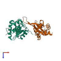 PDB entry 5k23 coloured by chain, top view.