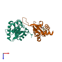 PDB entry 5k25 coloured by chain, top view.