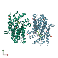 PDB entry 5k32 coloured by chain, front view.