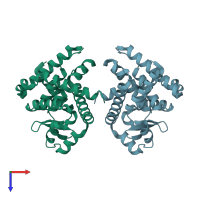 PDB entry 5k38 coloured by chain, top view.