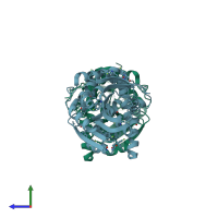 PDB entry 5k3c coloured by chain, side view.