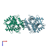 PDB entry 5k3d coloured by chain, top view.