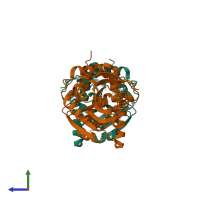 PDB entry 5k3f coloured by chain, side view.