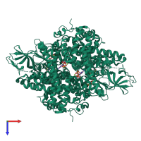 Homo dimeric assembly 2 of PDB entry 5k3i coloured by chemically distinct molecules, top view.