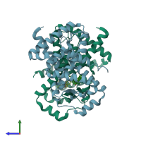 PDB entry 5k3m coloured by chain, side view.