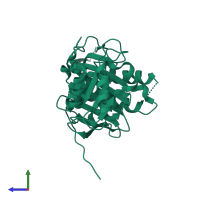 PDB entry 5k54 coloured by chain, side view.