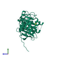 PDB 5k56 coloured by chain and viewed from the side.