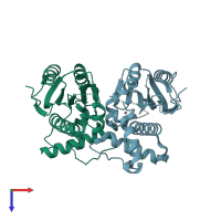 PDB entry 5k5w coloured by chain, top view.