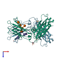 PDB entry 5k64 coloured by chain, top view.